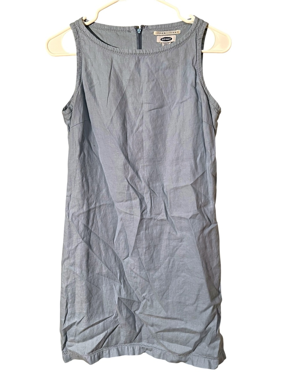 Vintage Old Navy Women's Size 4 Shift Dress Light Blue Chambray Boatneck Linen